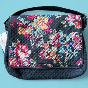 *NWT* Vera Bradley Navy + Floral Quilted Messenger Crossbody Bag
